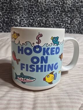Hooked On Fishing Novelty Mug Gift For Fisherman 2 Sided